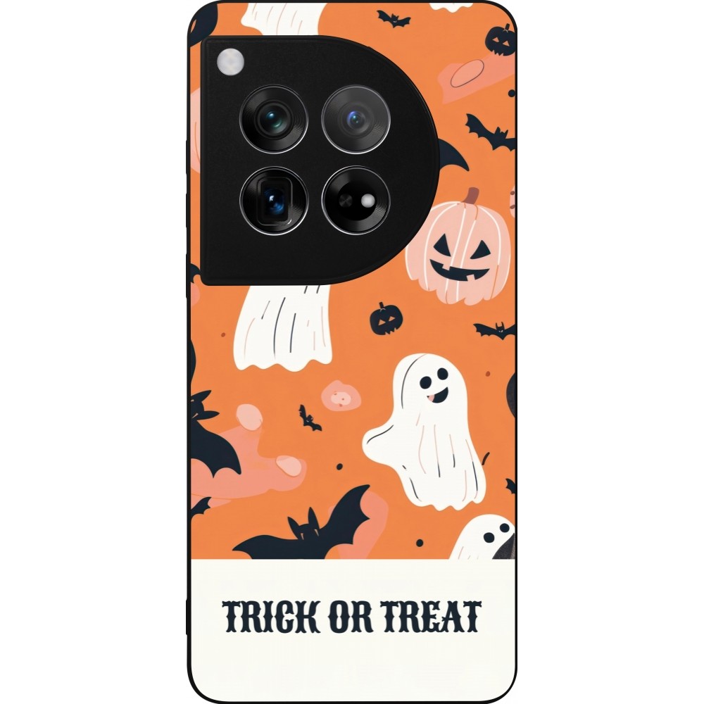 Coque OnePlus 12 - Silicone rigide noir Halloween 2025 Trick treat