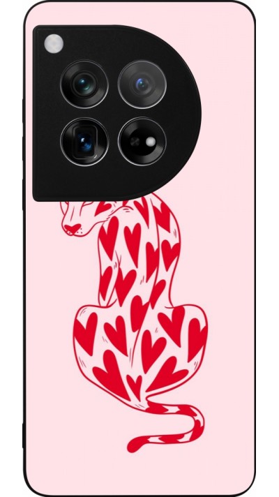 Coque OnePlus 12 - Silicone rigide noir Leopard with hearts 2026