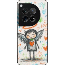 Coque OnePlus 12 - Silicone rigide noir Little Angel Sketch Love