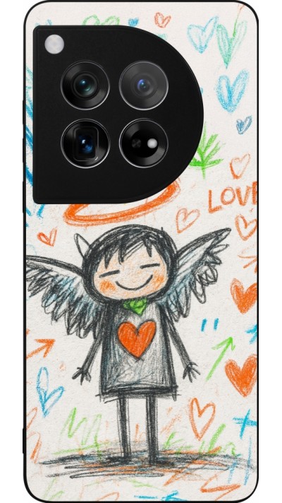 Coque OnePlus 12 - Silicone rigide noir Little Angel Sketch Love