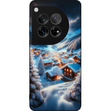 Coque OnePlus 12 - Silicone rigide noir Mont Neige Lumière