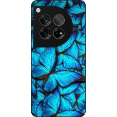 Coque OnePlus 12 - Silicone rigide noir Papillon bleu