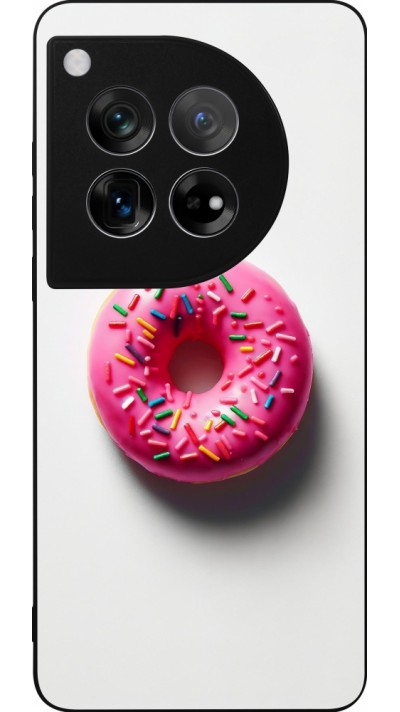 OnePlus 12 Case Hülle - Silikon schwarz Weisser Hintergrund, pinker Donut