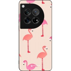 Coque OnePlus 12 - Silicone rigide noir Pink Flamingos Pattern