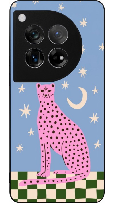 Coque OnePlus 12 - Silicone rigide noir Pink leopard with stars 2026