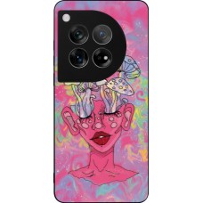 Coque OnePlus 12 - Silicone rigide noir Psychedelic pink mushroom