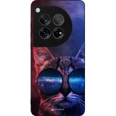 Coque OnePlus 12 - Silicone rigide noir Red Blue Cat Glasses