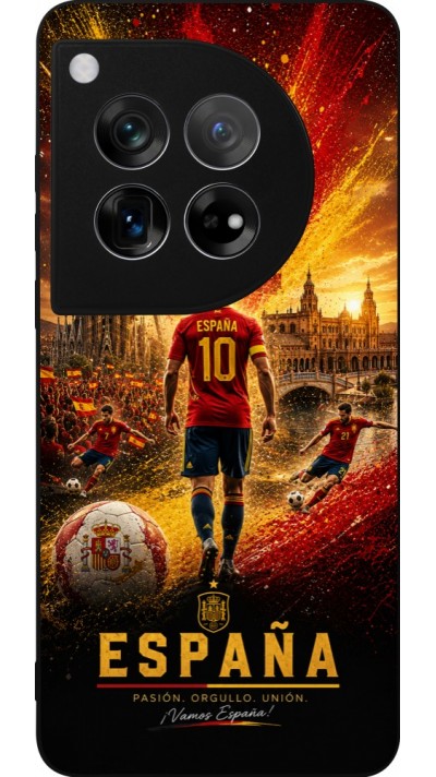 Coque OnePlus 12 - Silicone rigide noir Football Espagne splash 2026