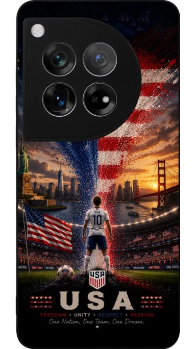 Coque OnePlus 12 - Silicone rigide noir Football États-Unis splash 2026