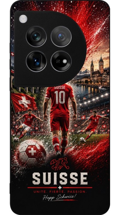 Coque OnePlus 12 - Silicone rigide noir Football Suisse splash 2026