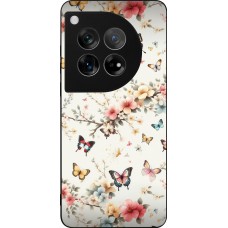 Coque OnePlus 12 - Silicone rigide noir Spring 25 Papillons Légers