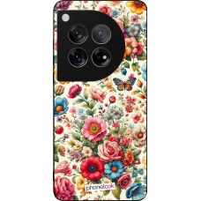 Coque OnePlus 12 - Silicone rigide noir Spring 25 printemps fleuri