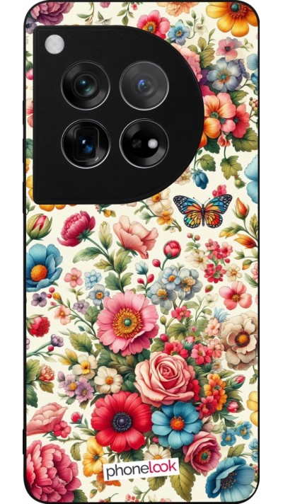 Coque OnePlus 12 - Silicone rigide noir Spring 25 printemps fleuri