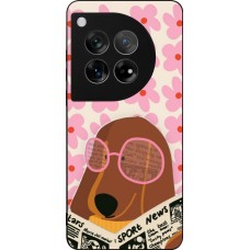 Coque OnePlus 12 - Silicone rigide noir Dog with newspaper 2026