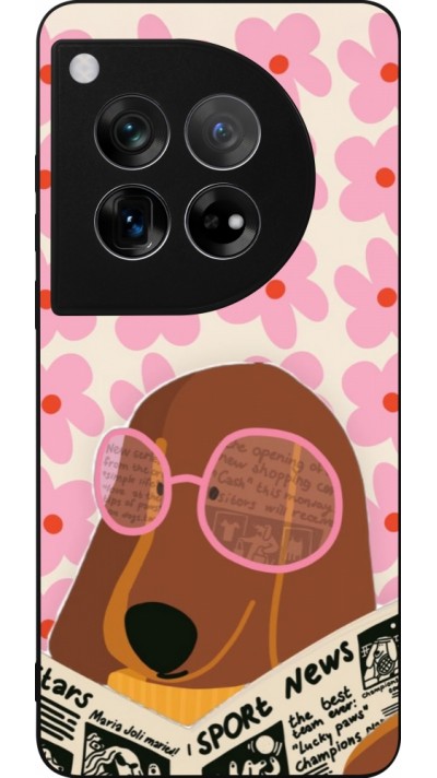 Coque OnePlus 12 - Silicone rigide noir Dog with newspaper 2026