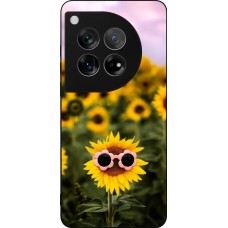 Coque OnePlus 12 - Silicone rigide noir Sunflower with glasses 2026