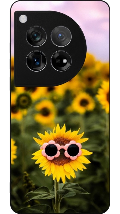 Coque OnePlus 12 - Silicone rigide noir Sunflower with glasses 2026
