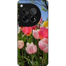 Coque OnePlus 12 - Silicone rigide noir Tulips 2026