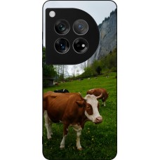 Coque OnePlus 12 - Silicone rigide noir Fête Nationale Suisse Vaches