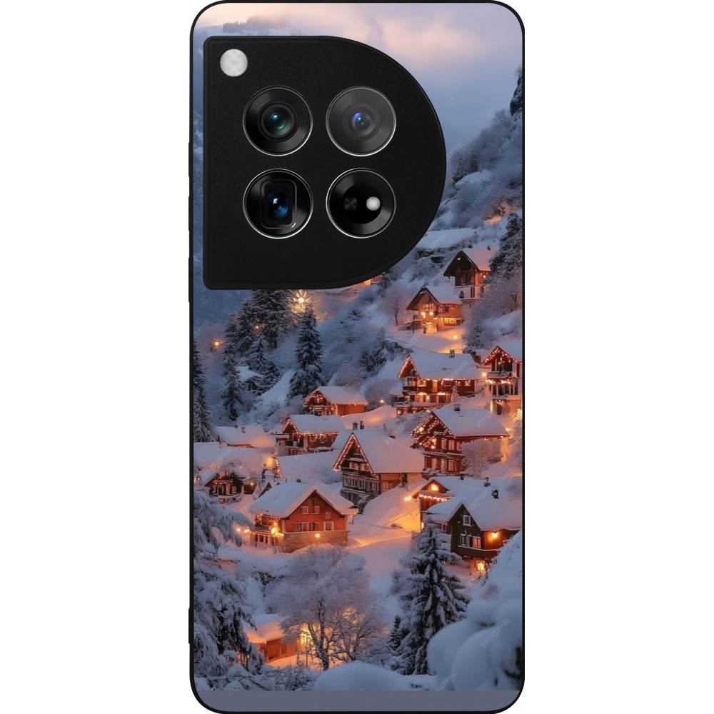Coque OnePlus 12 - Silicone rigide noir Winter 25 Winter snowy village