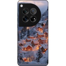 Coque OnePlus 12 - Silicone rigide noir Winter 25 Winter snowy village