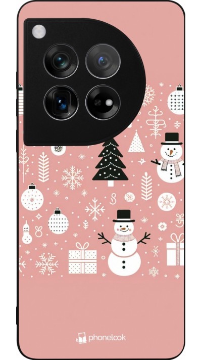 OnePlus 12 Case Hülle - Silikon schwarz Weihnachten 2024 Rose Schneemann Weihnachten
