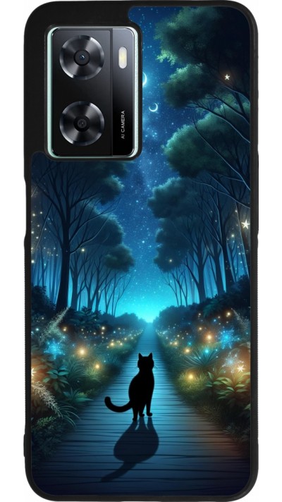 OPPO A57 5G Case Hülle - Silikon schwarz Schwarze Katze Spaziergang