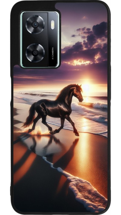 OPPO A57 5G Case Hülle - Silikon schwarz Pferd majestätisch Strand