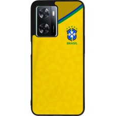 Coque OPPO A57 5G - Silicone rigide noir Maillot de football Brésil 2022 personnalisable