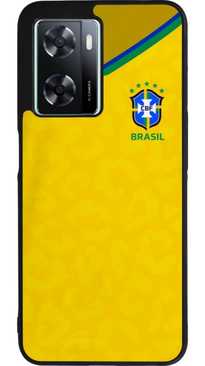 Coque OPPO A57 5G - Silicone rigide noir Maillot de football Brésil 2022 personnalisable