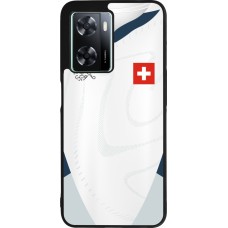 Coque OPPO A57 5G - Silicone rigide noir Maillot de football Suisse Extérieur personnalisable