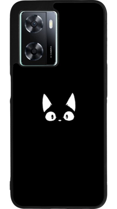 Coque OPPO A57 5G - Silicone rigide noir Funny cat on black