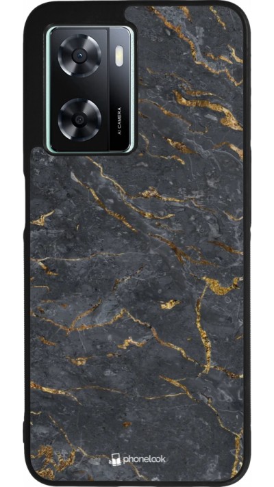 Coque OPPO A57 5G - Silicone rigide noir Grey Gold Marble