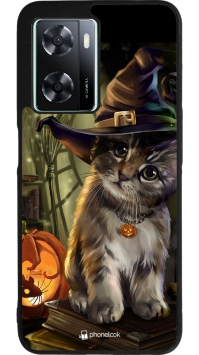 Coque OPPO A57 5G - Silicone rigide noir Halloween 21 Witch cat