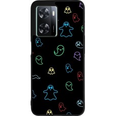 Coque OPPO A57 5G - Silicone rigide noir Halloween 2024 colorful ghosts