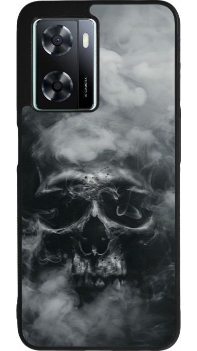 Coque OPPO A57 5G - Silicone rigide noir Halloween 2024 smoky skull