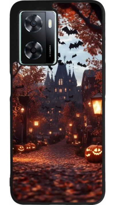 Coque OPPO A57 5G - Silicone rigide noir Halloween 2025 Haunted house