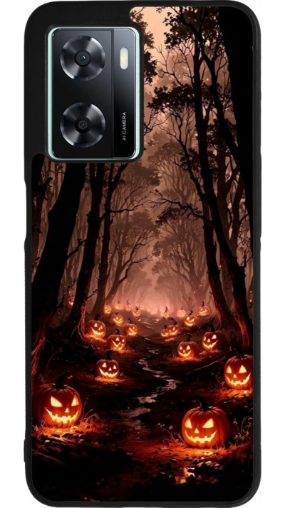 Coque OPPO A57 5G - Silicone rigide noir Halloween 2025 Road of Terrifying Pumpkins
