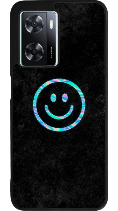 Coque OPPO A57 5G - Silicone rigide noir Happy smiely irisé
