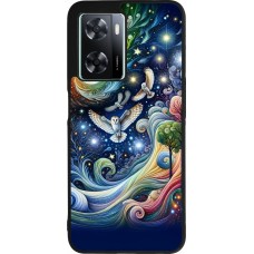 Coque OPPO A57 5G - Silicone rigide noir hibou volant floral