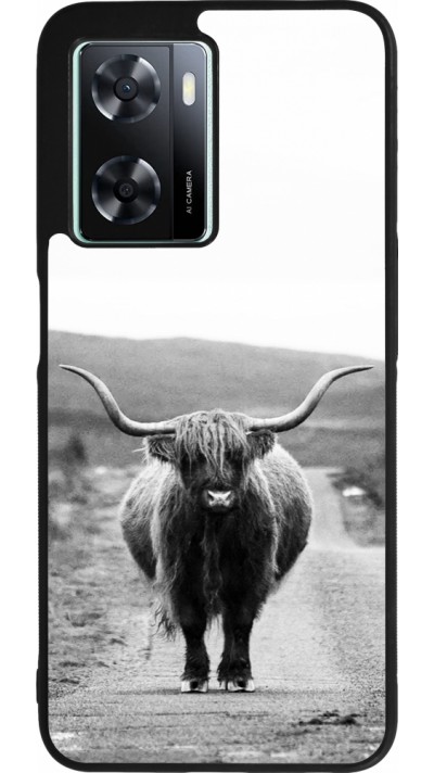 Coque OPPO A57 5G - Silicone rigide noir Highland cattle