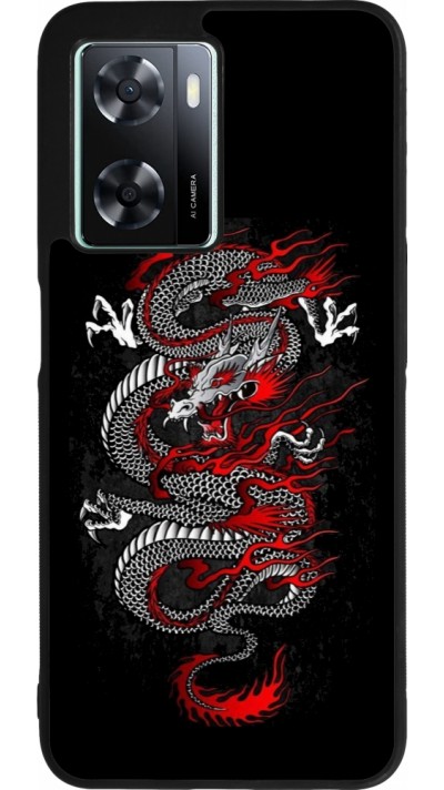 Coque OPPO A57 5G - Silicone rigide noir Japanese style Dragon Tattoo Red Black