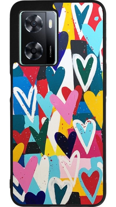 Coque OPPO A57 5G - Silicone rigide noir Joyful Hearts