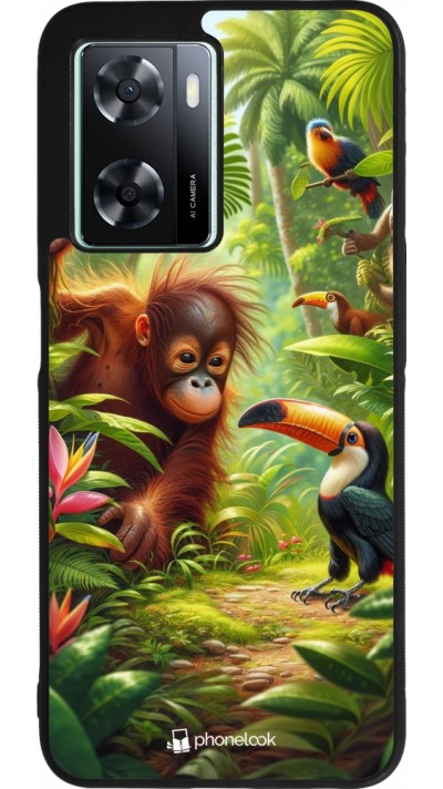 Coque OPPO A57 5G - Silicone rigide noir Jungle Tropicale Tayrona