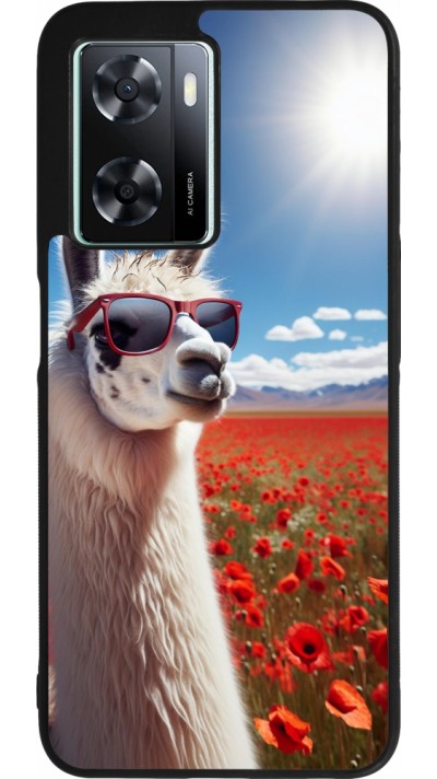 OPPO A57 5G Case Hülle - Silikon schwarz Lama Chic in Mohnblume