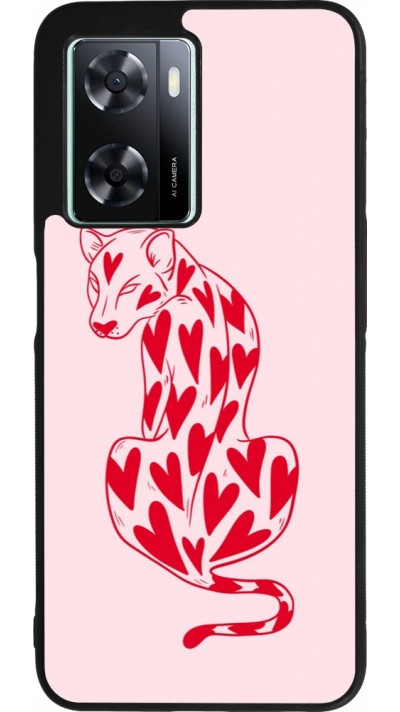 OPPO A57 5G Case Hülle - Silikon schwarz Leopard with hearts 2026