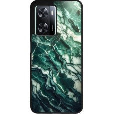 Coque OPPO A57 5G - Silicone rigide noir Marbre vert majestueux