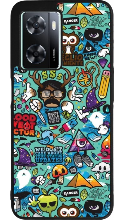OPPO A57 5G Case Hülle - Silikon schwarz Mixed Cartoons Turquoise