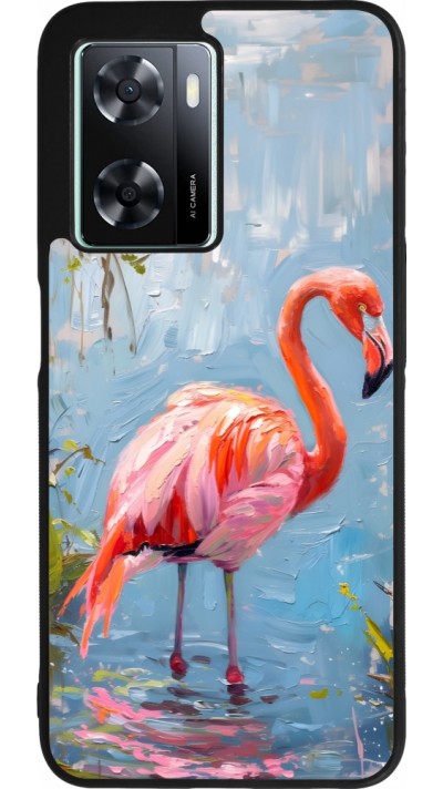 OPPO A57 5G Case Hülle - Silikon schwarz Paint Flamingo