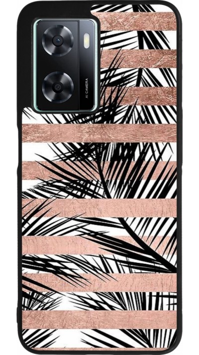 OPPO A57 5G Case Hülle - Silikon schwarz Palm trees gold stripes